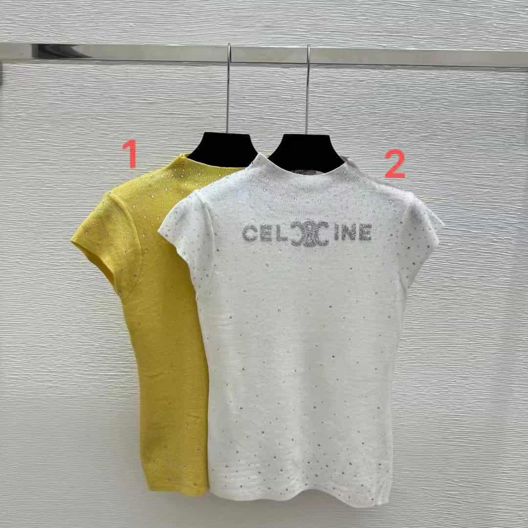 BEI 167  Celine CE's Early Spring Solid Color Rhinestone Letter High Neck Knit Vest