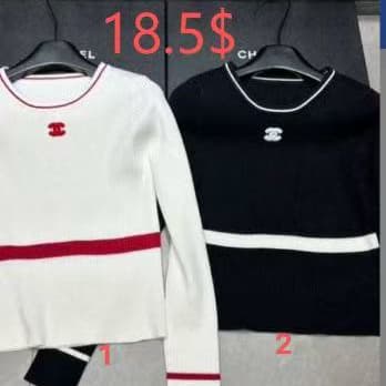BEI 167 Chanel-Inspired Contrast Trim Ribbed Knit Long Sleeve Cropped Top, 2 Colors
