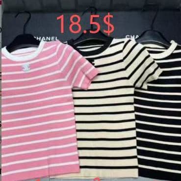 BEI 168 Chanel-Inspired Striped Ribbed Knit Short Sleeve Top