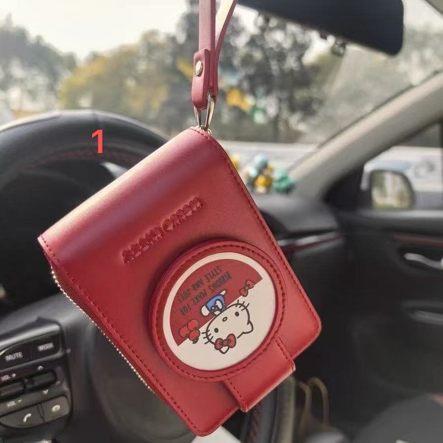 BB623  Hello Kitty light blue accordion wallet with card slots and a clear photo window, cute and practical.