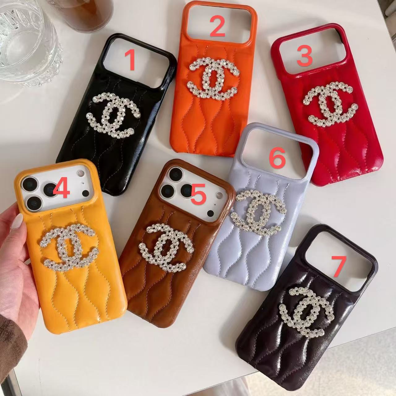 PC1146 Chaner  Hearts Phone  Case with chain with chain iPhone 17promax 16 15 14 iPhone case (5-7)