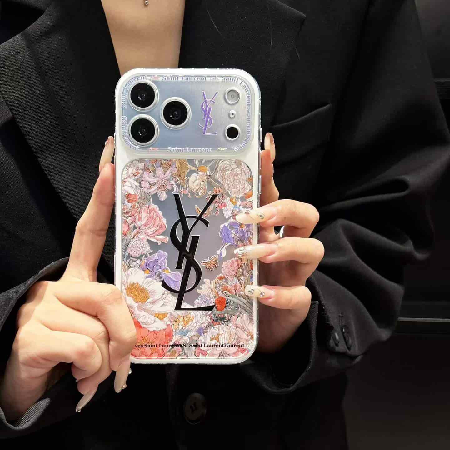 PC1080 Ysl  Hearts  Hearts  hearts  Case with chain iPhone 17promax 16 15 14 iPhone case