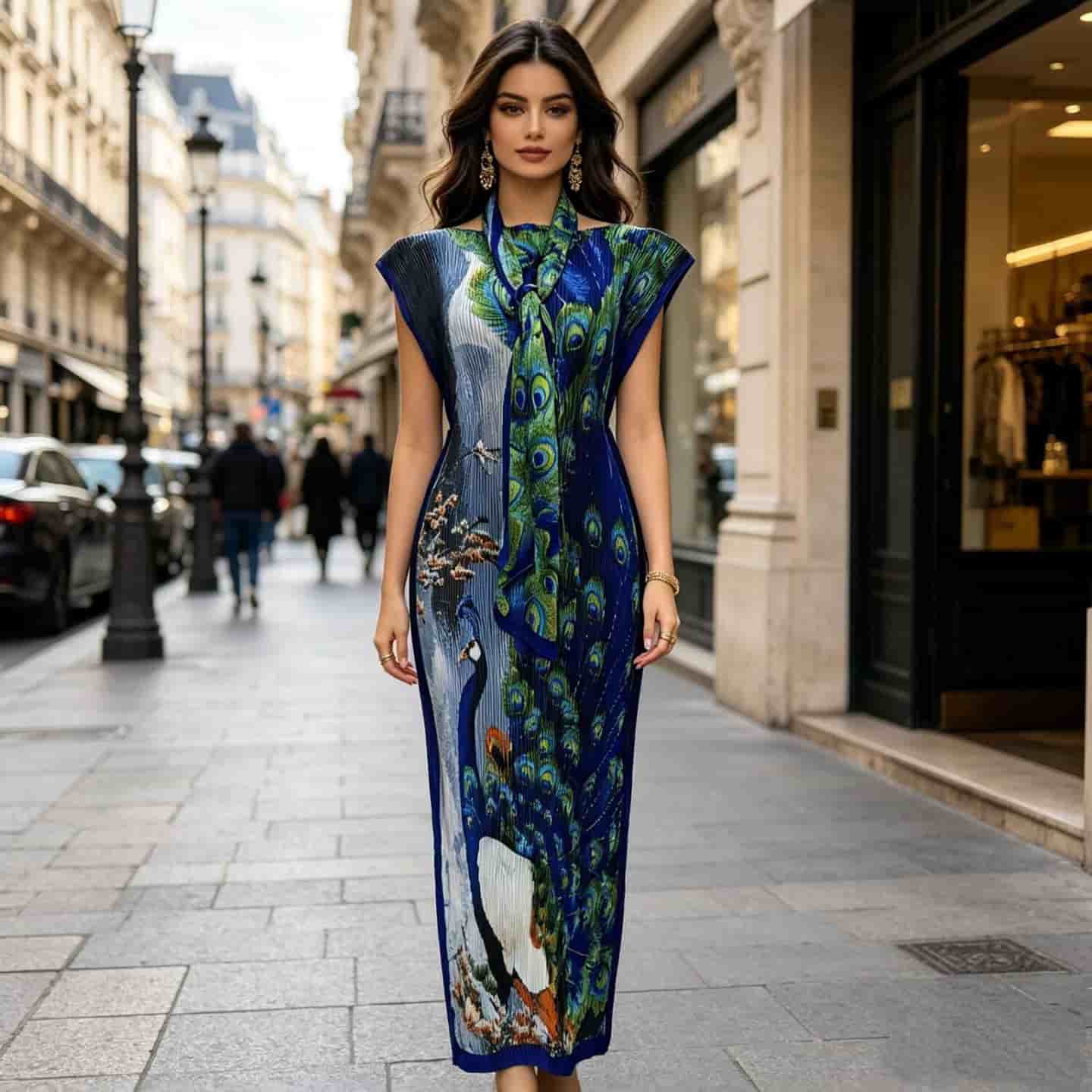 BEI298 LV Cross-border pleated slim-fit positioned printed African robe