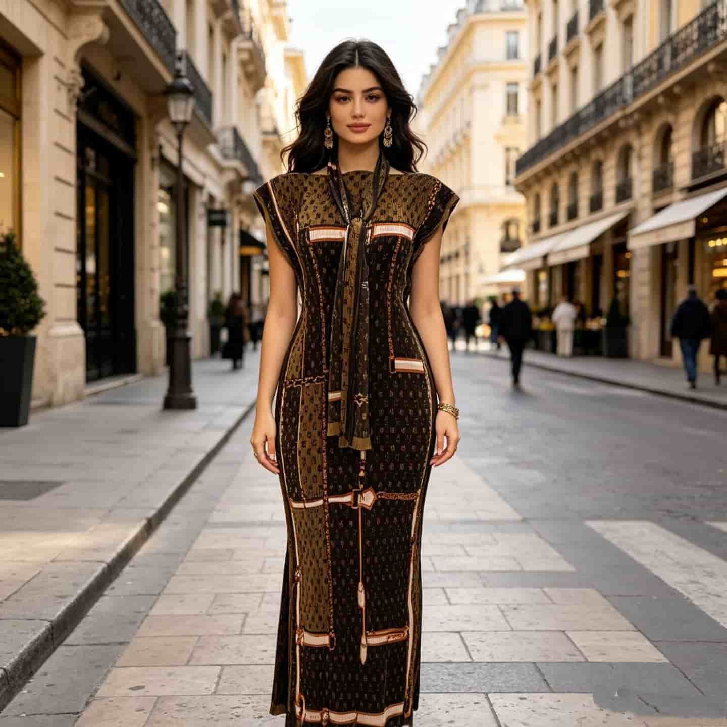 BEI299 LV Cross-border pleated slim-fit positioned printed African robe