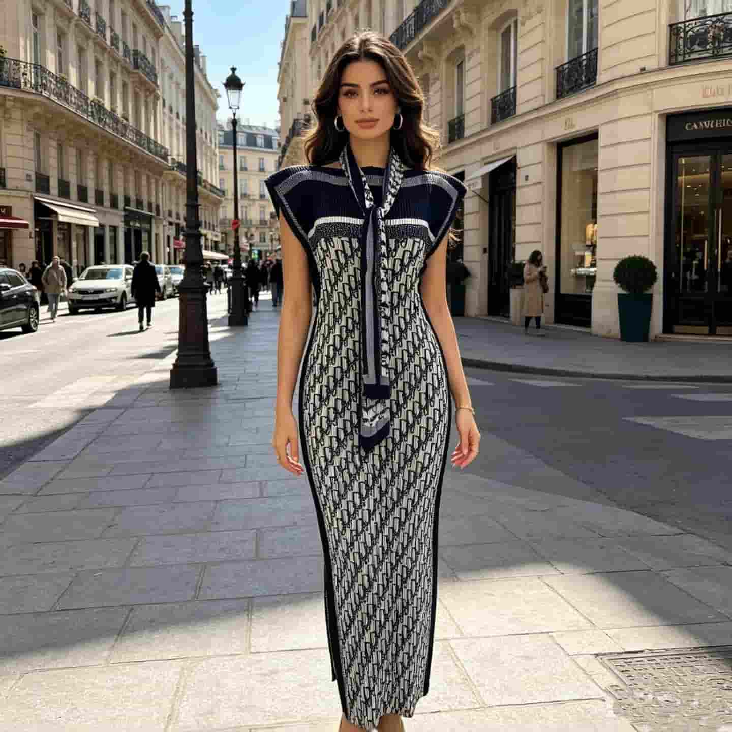 BEI300 Dior Cross-border pleated slim-fit positioned printed African robe