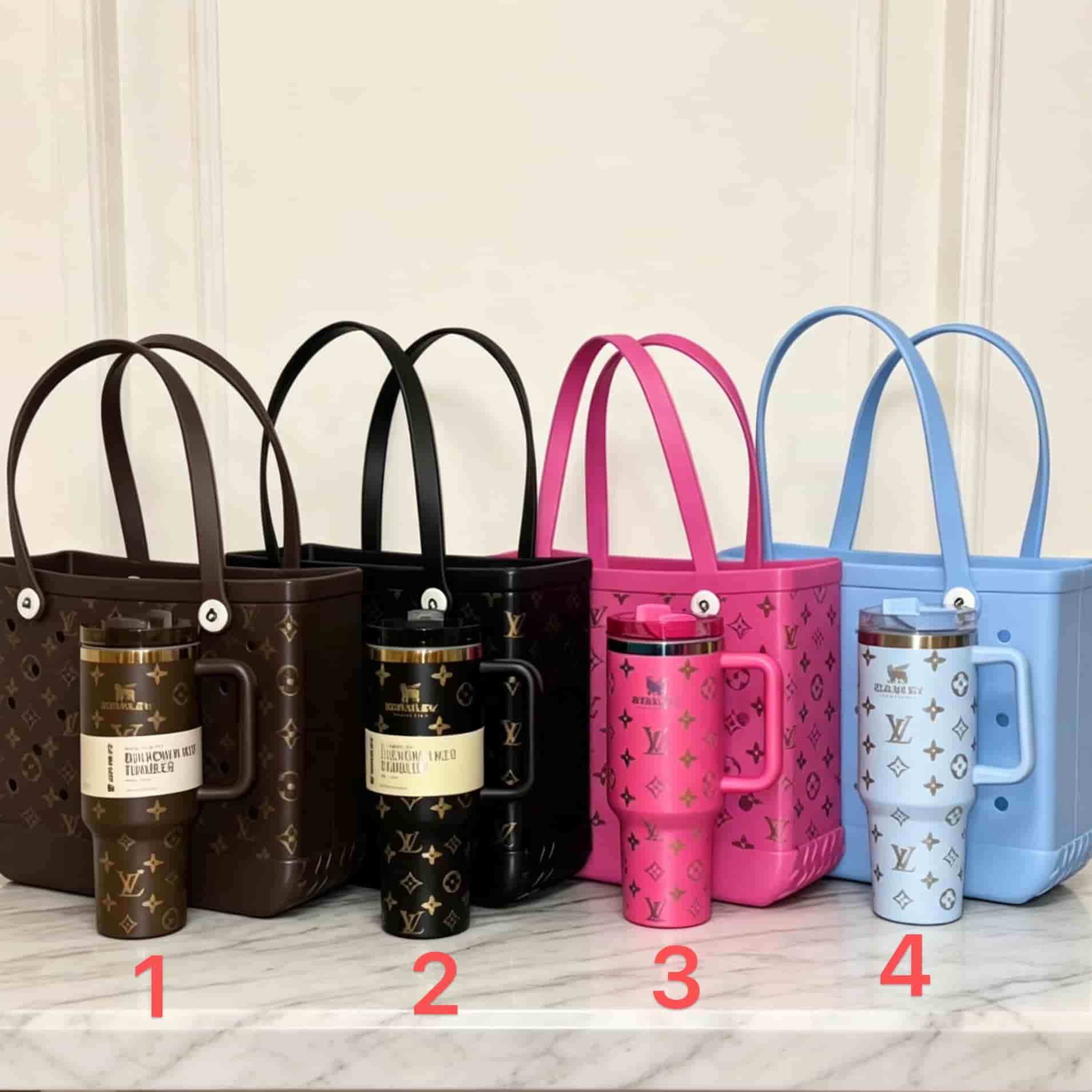 BB793  LV Pink Monogram EVA Beach Bag &amp;amp;amp; 40oz Insulated Tumbler Set