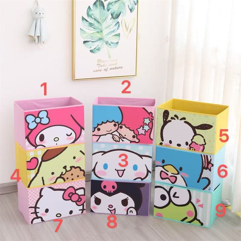 SR079 Sanrio Cinnamoroll &amp; Kuromi Foldable No‑Lid Storage Bin, Large Capacity Portable Car Toy Organizer